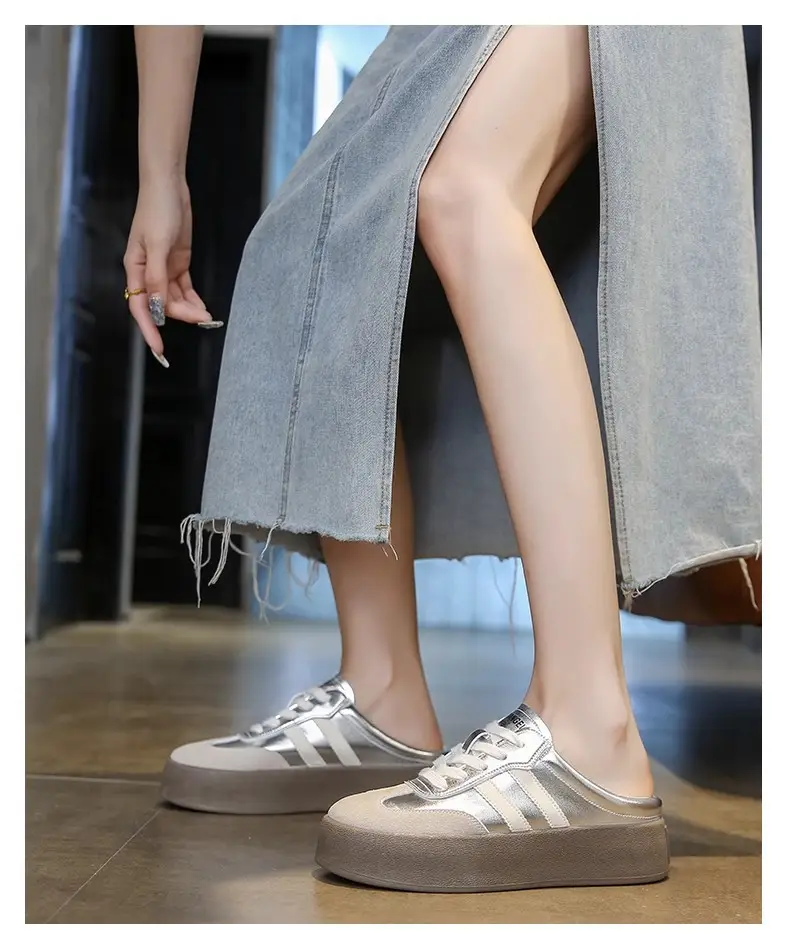 Half Slippers Women's Outfit 2025 Spring and Autumn New Thick Bottom Slippers Lazy Slip-on Shoes Half Slip-on Women's Shoes — feature 12