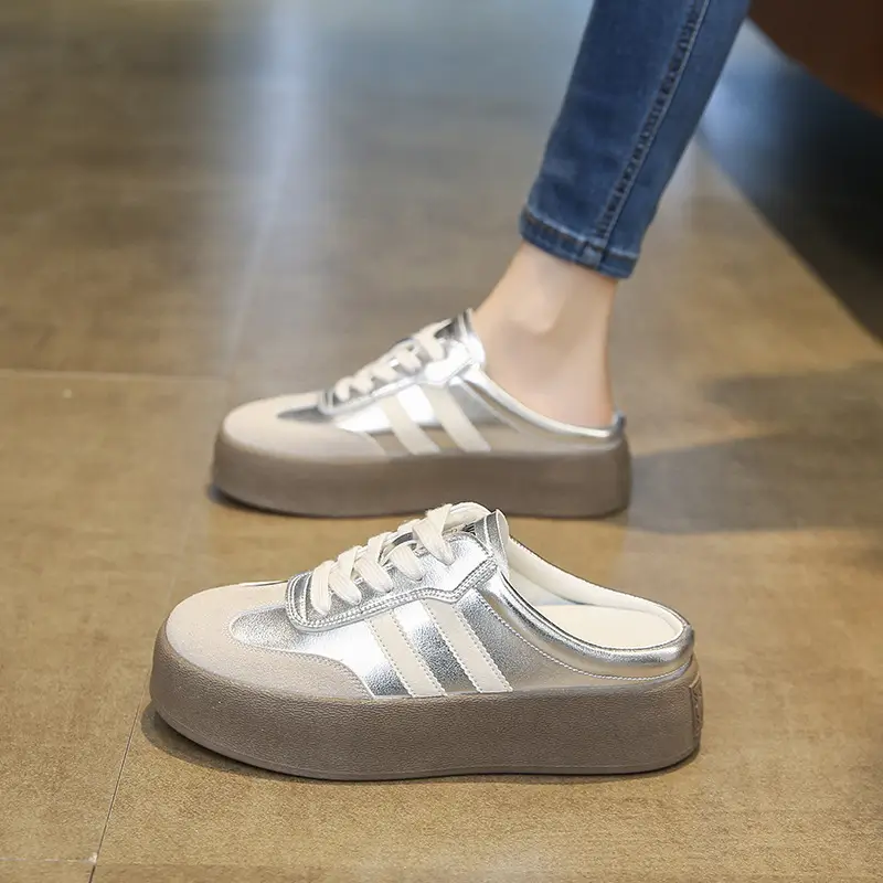 Half Slippers Women's Outfit 2025 Spring and Autumn New Thick Bottom Slippers Lazy Slip-on Shoes Half Slip-on Women's Shoes - Image 2