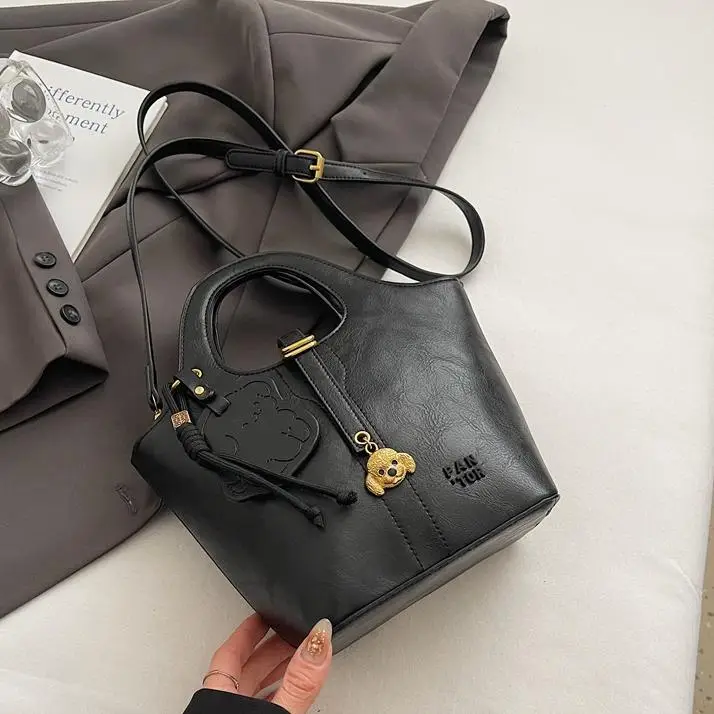 Women's Beige Crossbody Shoulder Bag with Bear Design