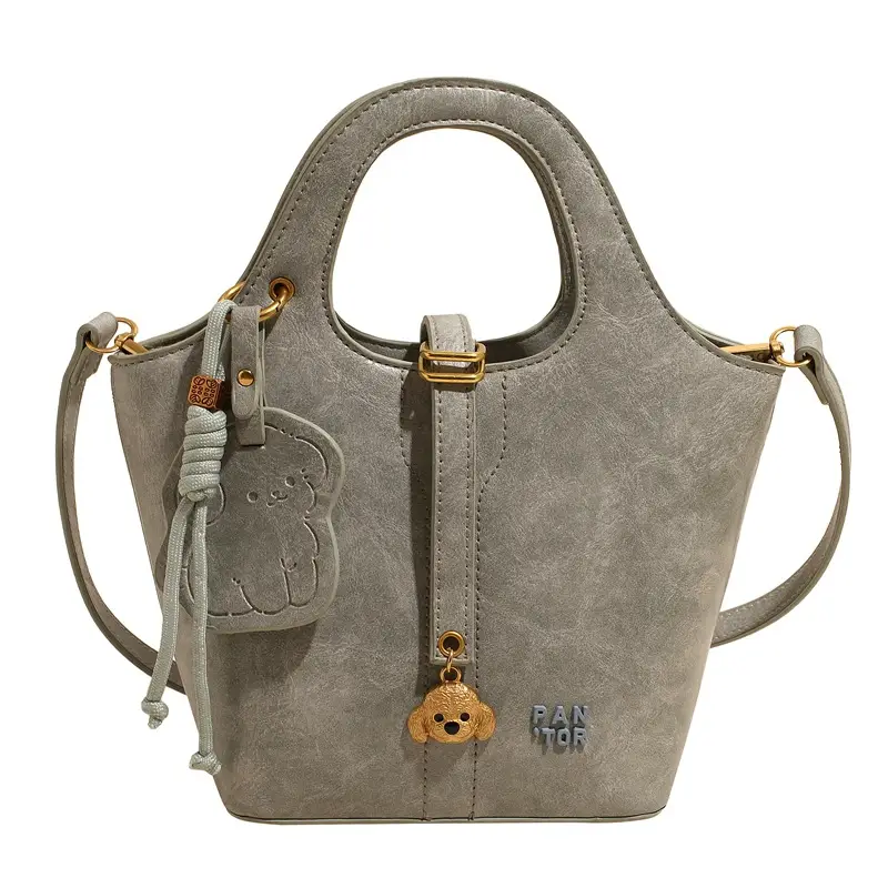 Women's Beige Crossbody Shoulder Bag with Bear Design