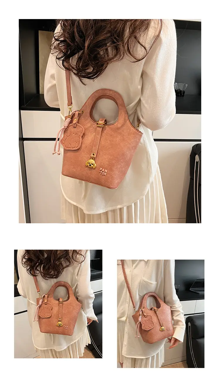Women's Beige Crossbody Shoulder Bag with Bear Design — feature 12