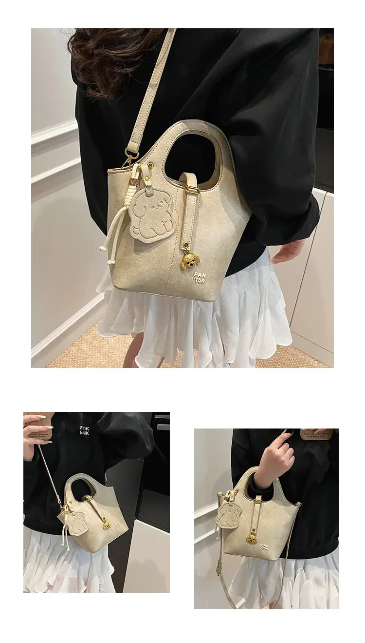 Women's Beige Crossbody Shoulder Bag with Bear Design — feature 15