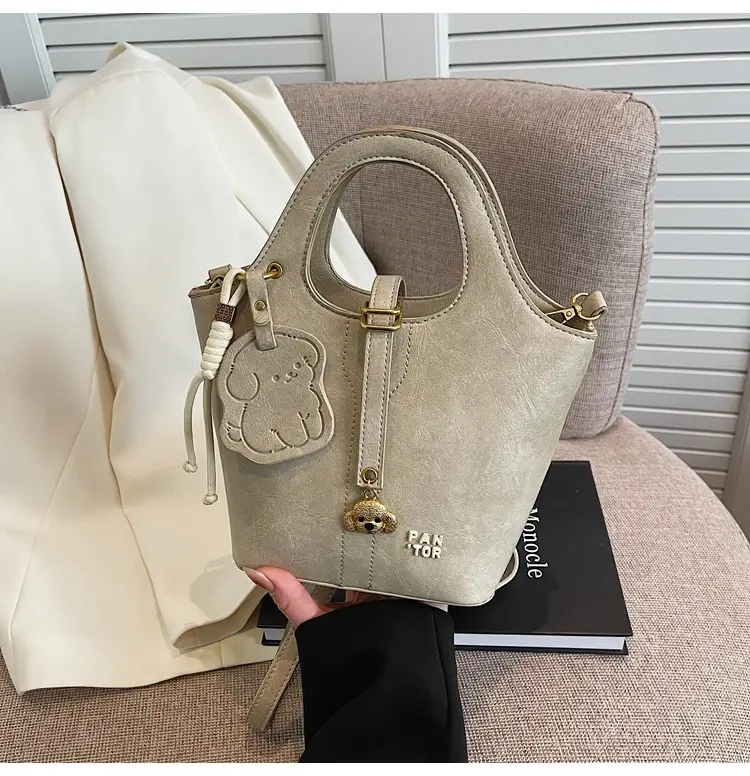 Women's Beige Crossbody Shoulder Bag with Bear Design — feature 18