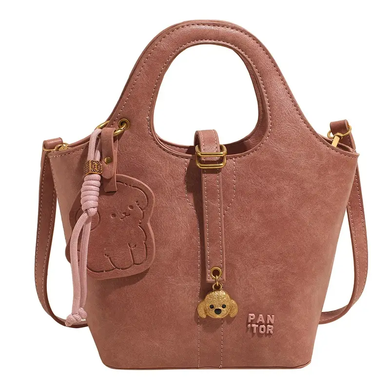 Women's Beige Crossbody Shoulder Bag with Bear Design