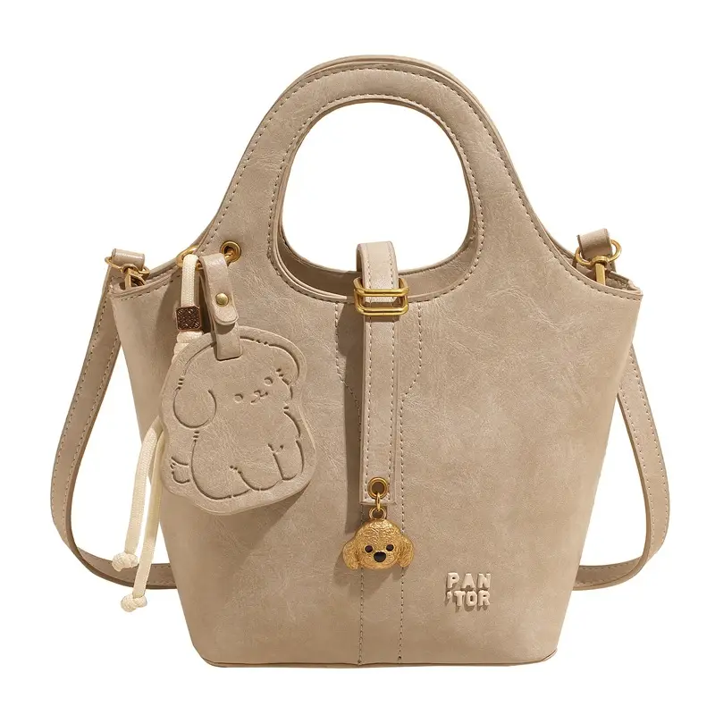 Women's Beige Crossbody Shoulder Bag with Bear Design
