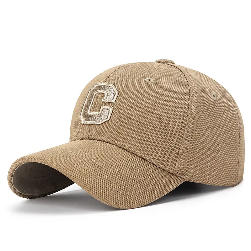 Men's Beige Cotton Baseball Cap with Letter Embroidery - Image 3