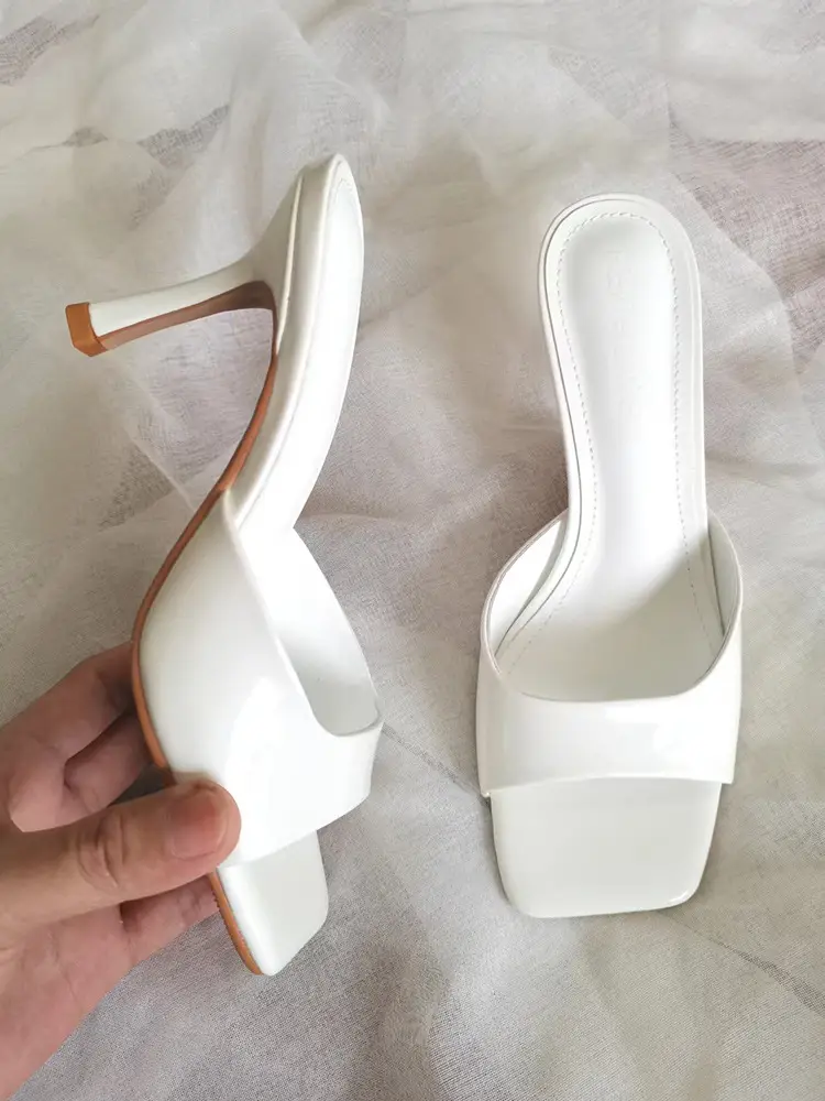 White Square Toe Patent Leather Heel Sandals 2025 - Image 2