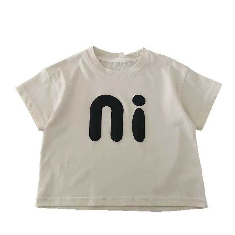 Boys T-shirt White Black Logo 2025 Summer Loose Fit - Image 5