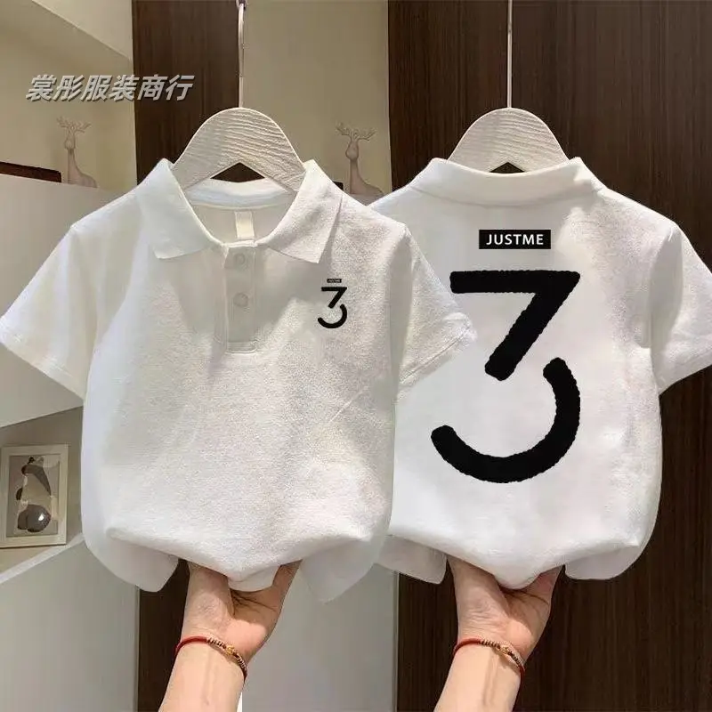 Boys Cotton New Polo Shirt White Numbered 3 - Image 8