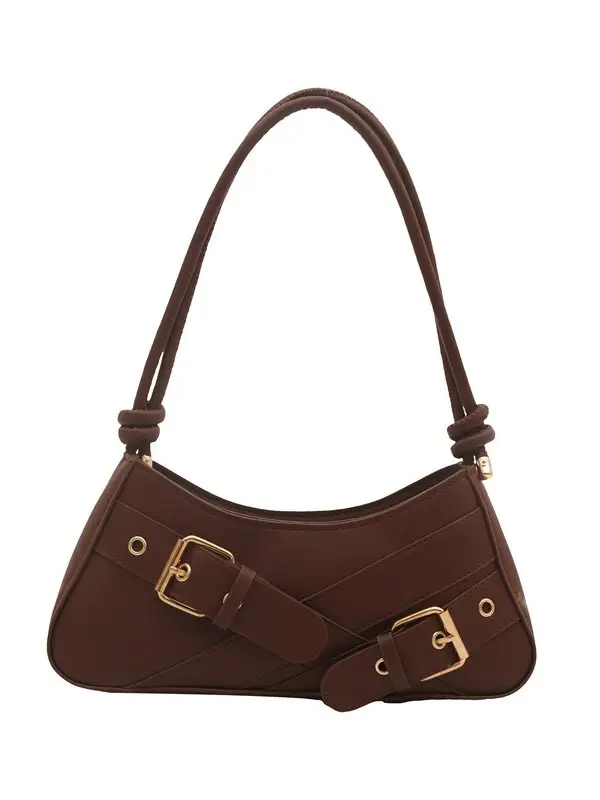 Brown Leather Shoulder Bag for Women with Gold Buckle - Image 12