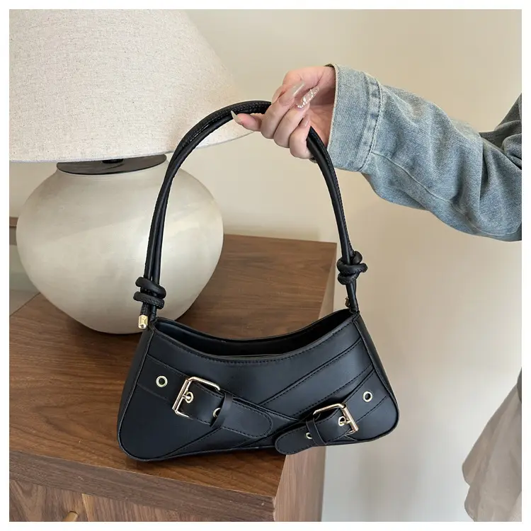 Brown Leather Shoulder Bag for Women with Gold Buckle — feature 12