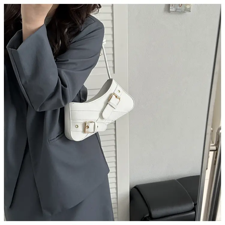 Brown Leather Shoulder Bag for Women with Gold Buckle — feature 18