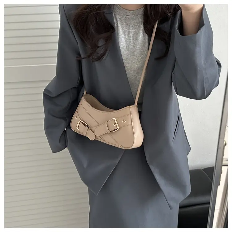 Brown Leather Shoulder Bag for Women with Gold Buckle — feature 20