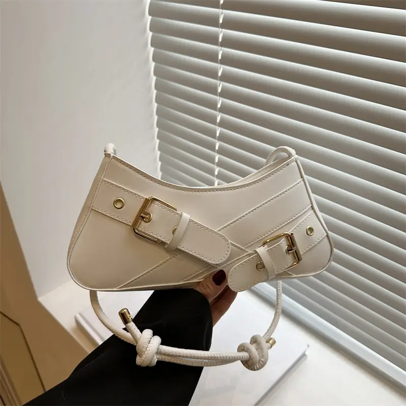 Brown Leather Shoulder Bag for Women with Gold Buckle - Image 2