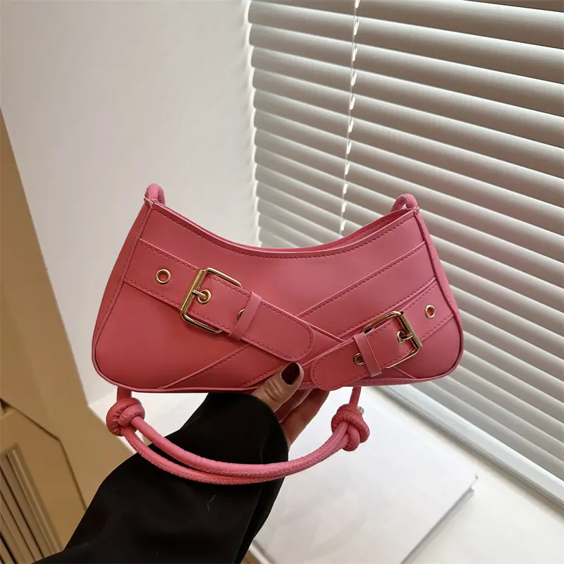 Brown Leather Shoulder Bag for Women with Gold Buckle - Image 3