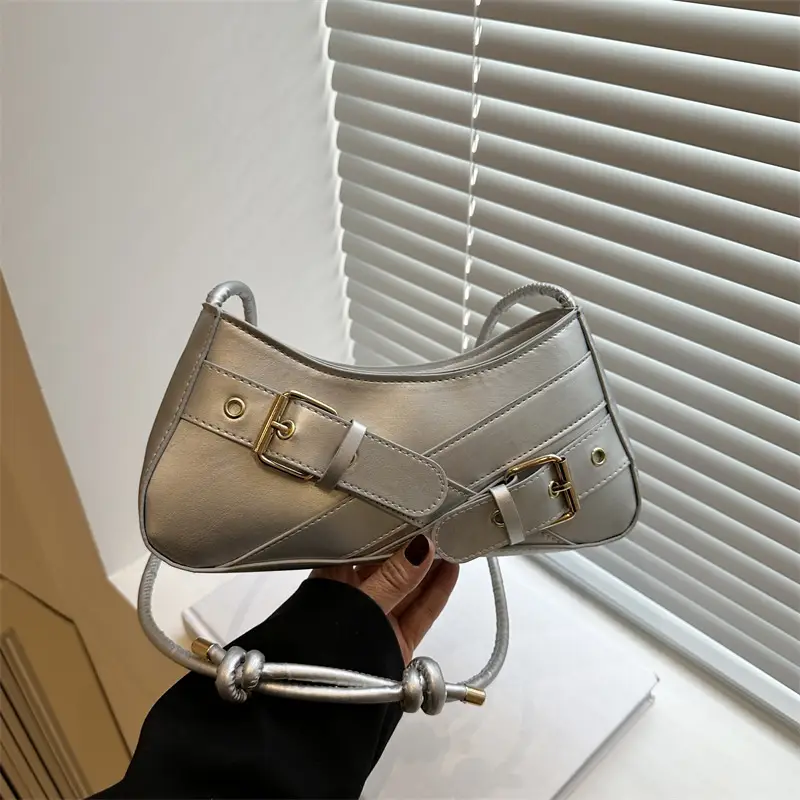 Brown Leather Shoulder Bag for Women with Gold Buckle - Image 5