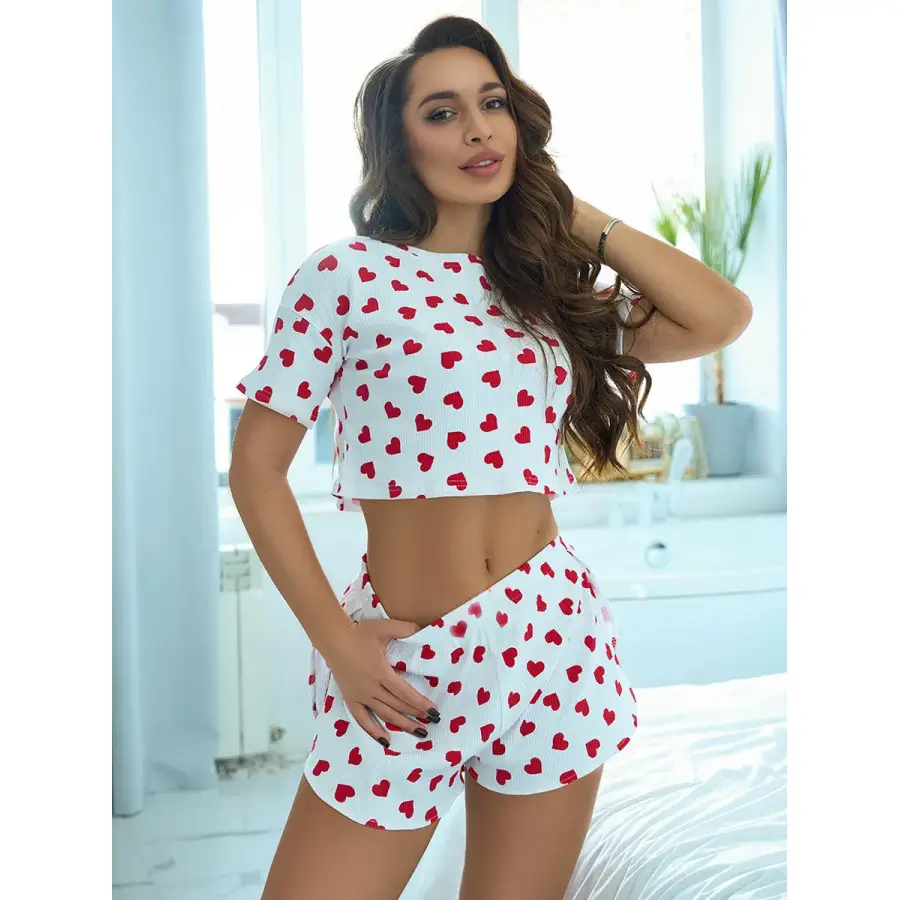 Women's Purple Crossbody Pajamas Short Sleeve Elastic Waist Shorts - Image 3