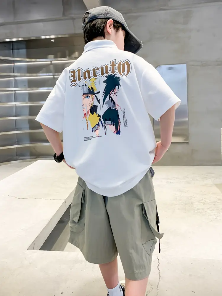 Summer Boys Polo Shirt White Cargo Shorts Set - Image 5