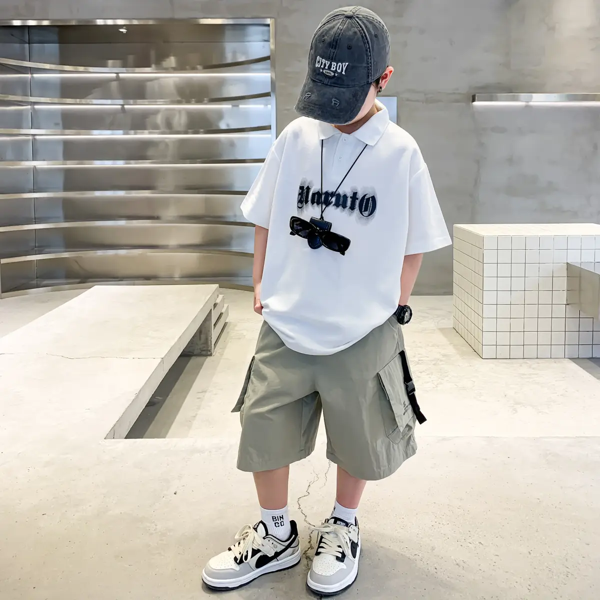 Summer Boys Polo Shirt White Cargo Shorts Set — feature 1
