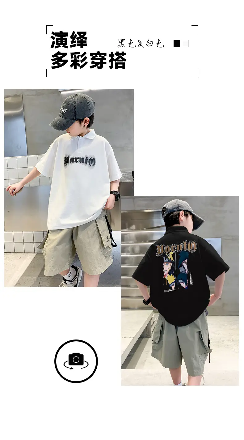 Summer Boys Polo Shirt White Cargo Shorts Set — feature 11
