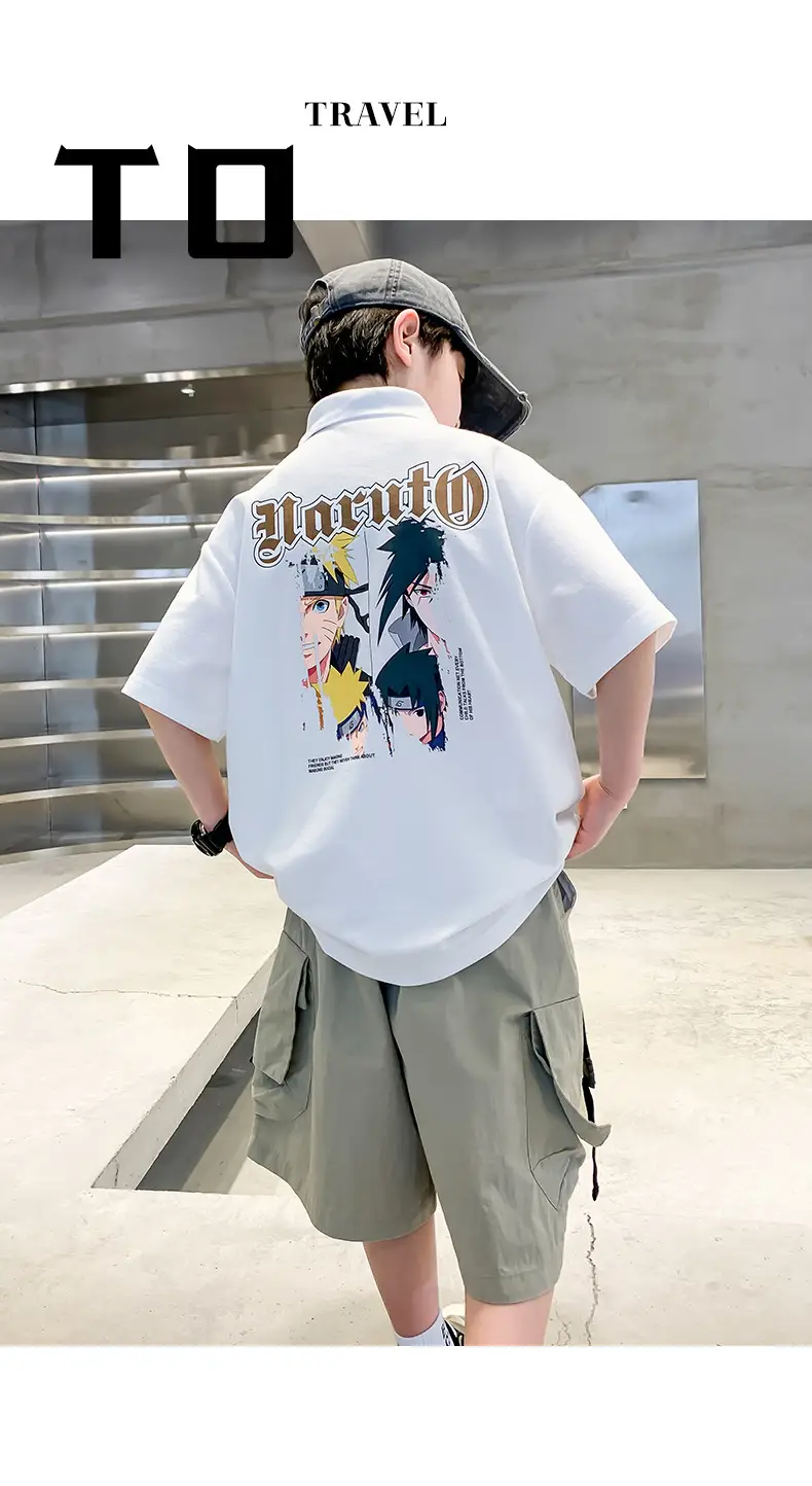 Summer Boys Polo Shirt White Cargo Shorts Set — feature 13