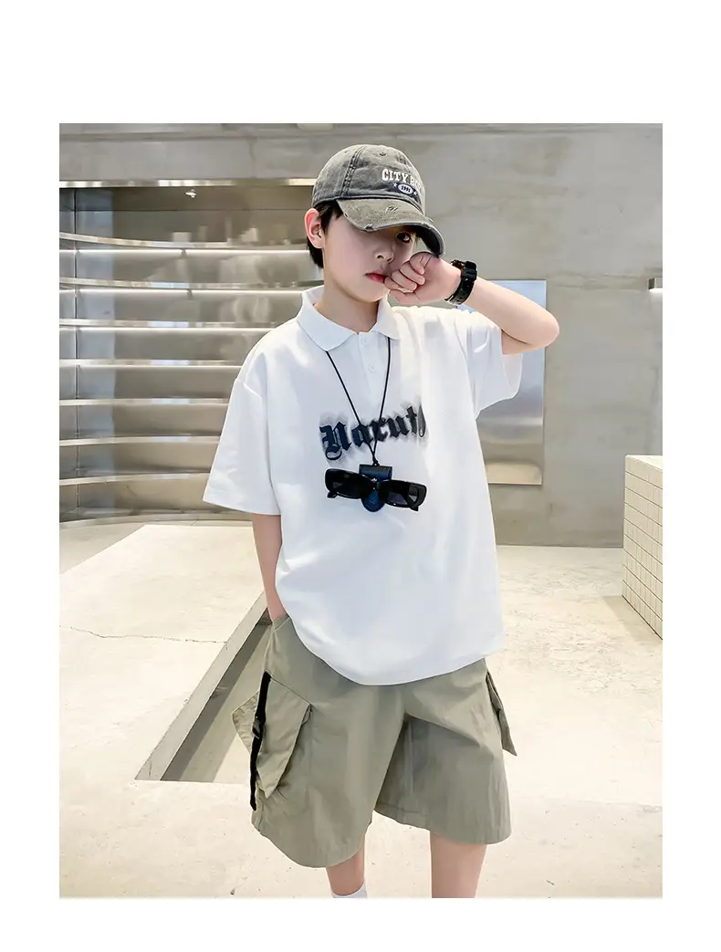Summer Boys Polo Shirt White Cargo Shorts Set — feature 15