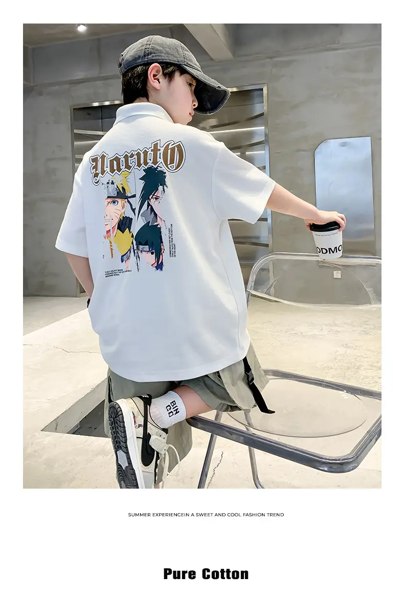 Summer Boys Polo Shirt White Cargo Shorts Set — feature 16