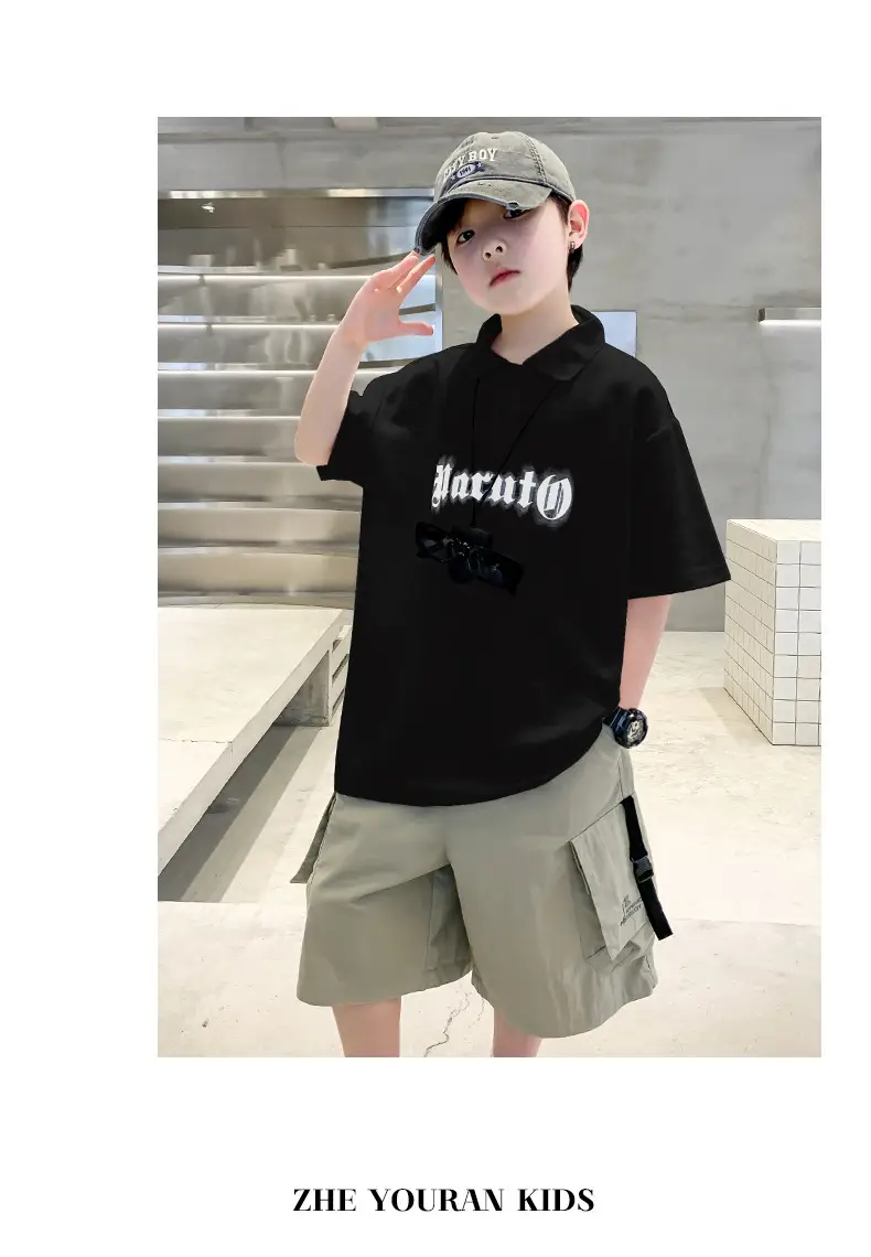 Summer Boys Polo Shirt White Cargo Shorts Set — feature 19