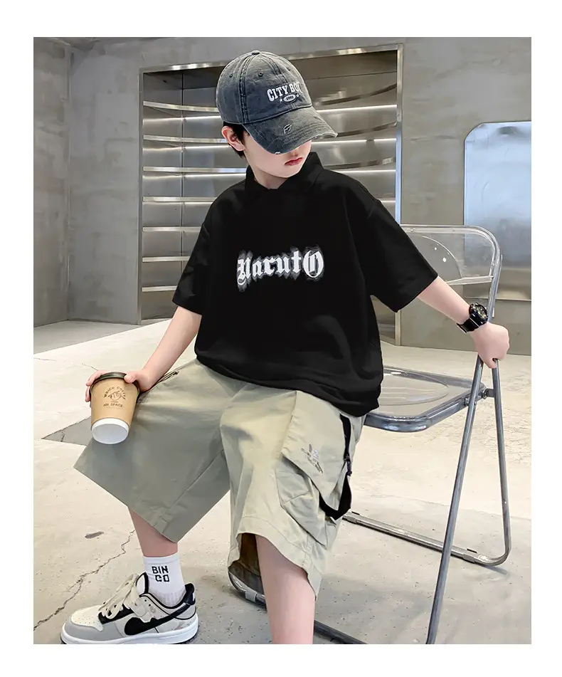 Summer Boys Polo Shirt White Cargo Shorts Set — feature 20