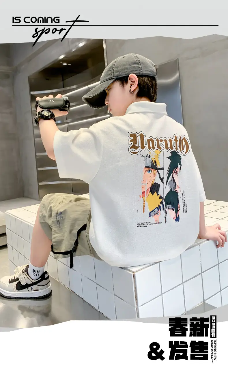 Summer Boys Polo Shirt White Cargo Shorts Set — feature 6
