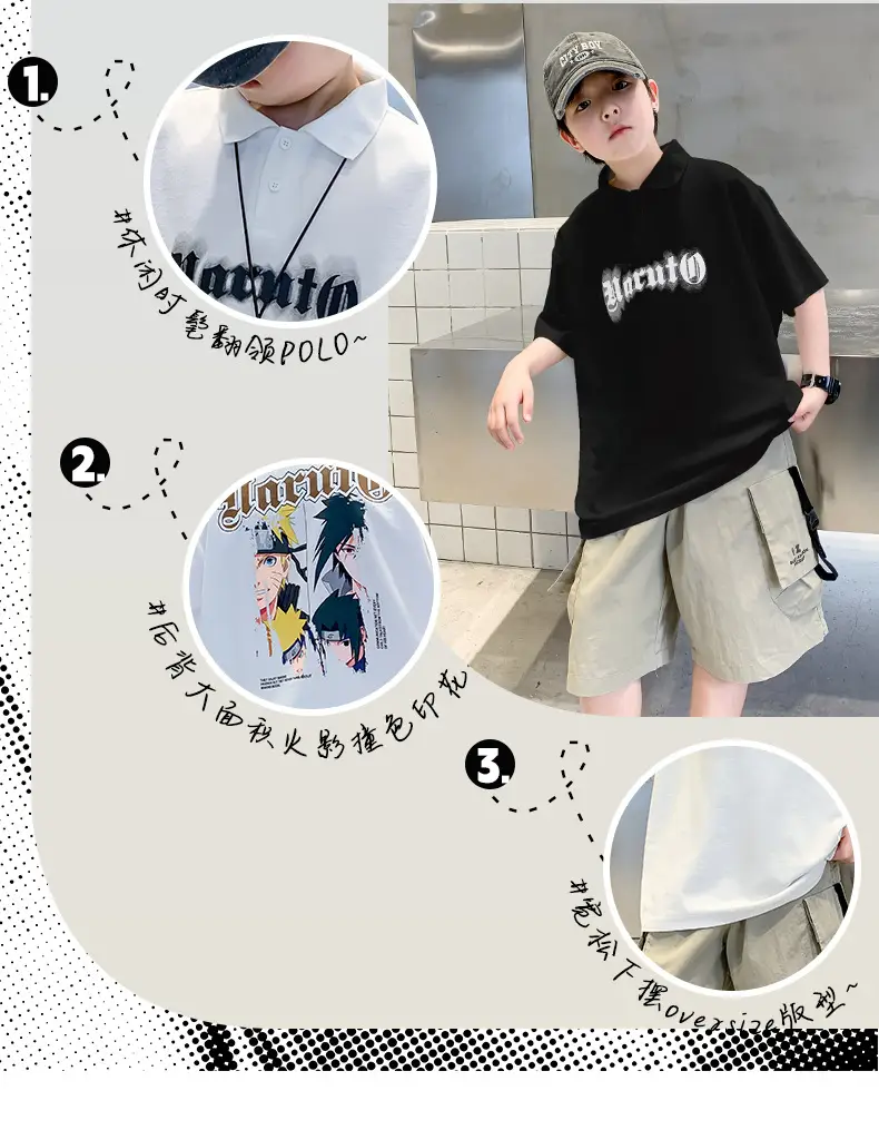 Summer Boys Polo Shirt White Cargo Shorts Set — feature 9