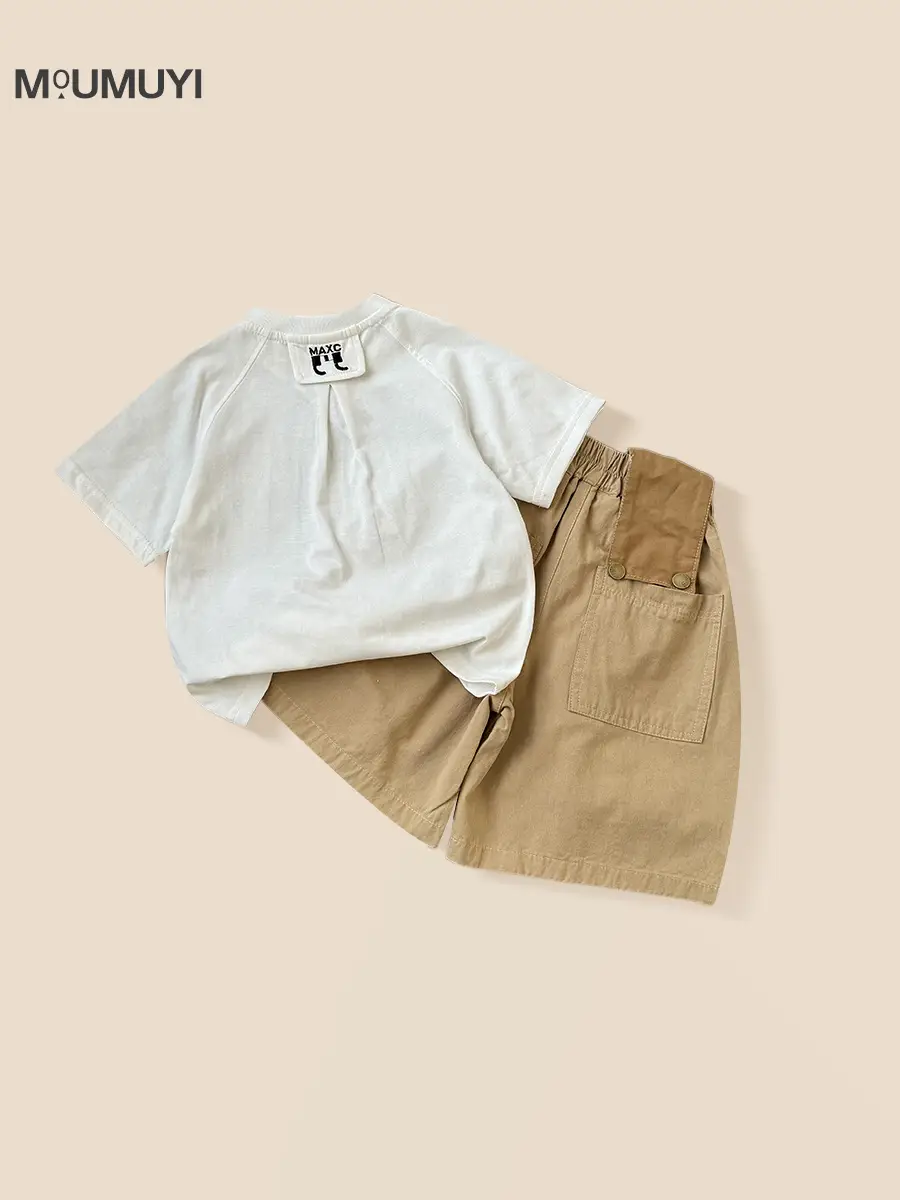 Boys 2Pc White T-Shirt Brown Shorts Summer Set - Image 3