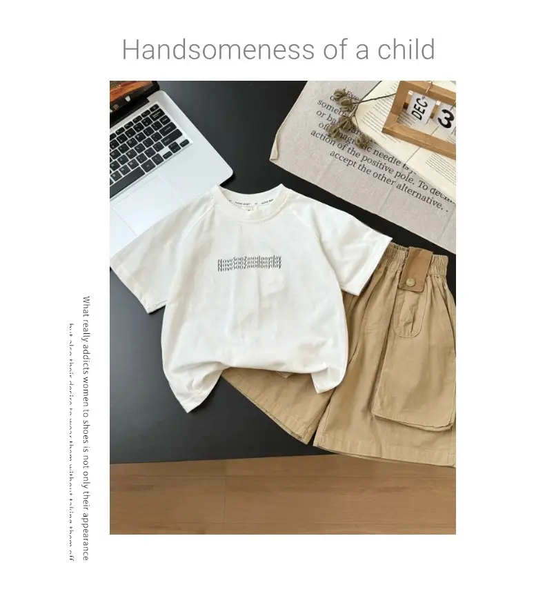 Boys 2Pc White T-Shirt Brown Shorts Summer Set — feature 12