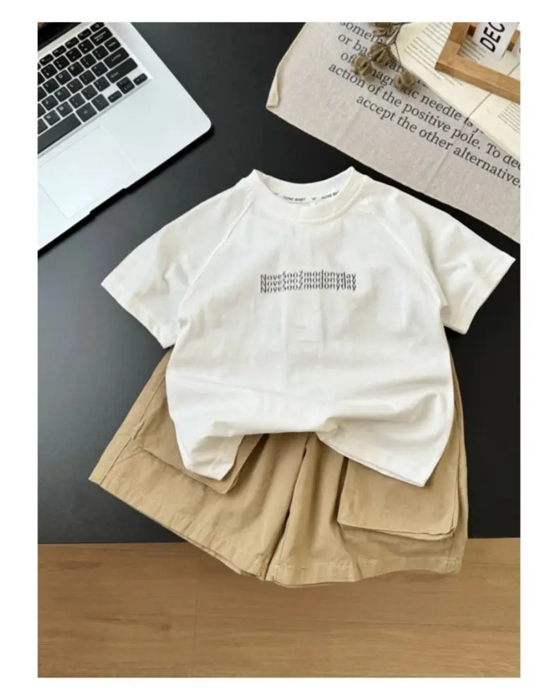 Boys 2Pc White T-Shirt Brown Shorts Summer Set — feature 14