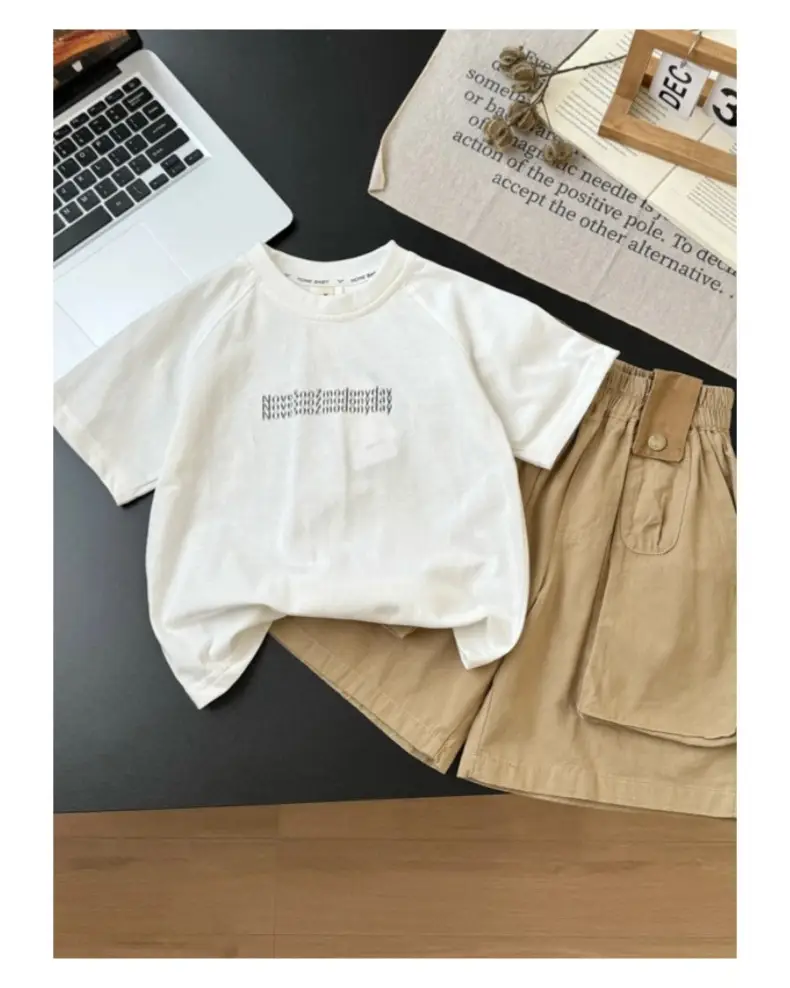 Boys 2Pc White T-Shirt Brown Shorts Summer Set — feature 15
