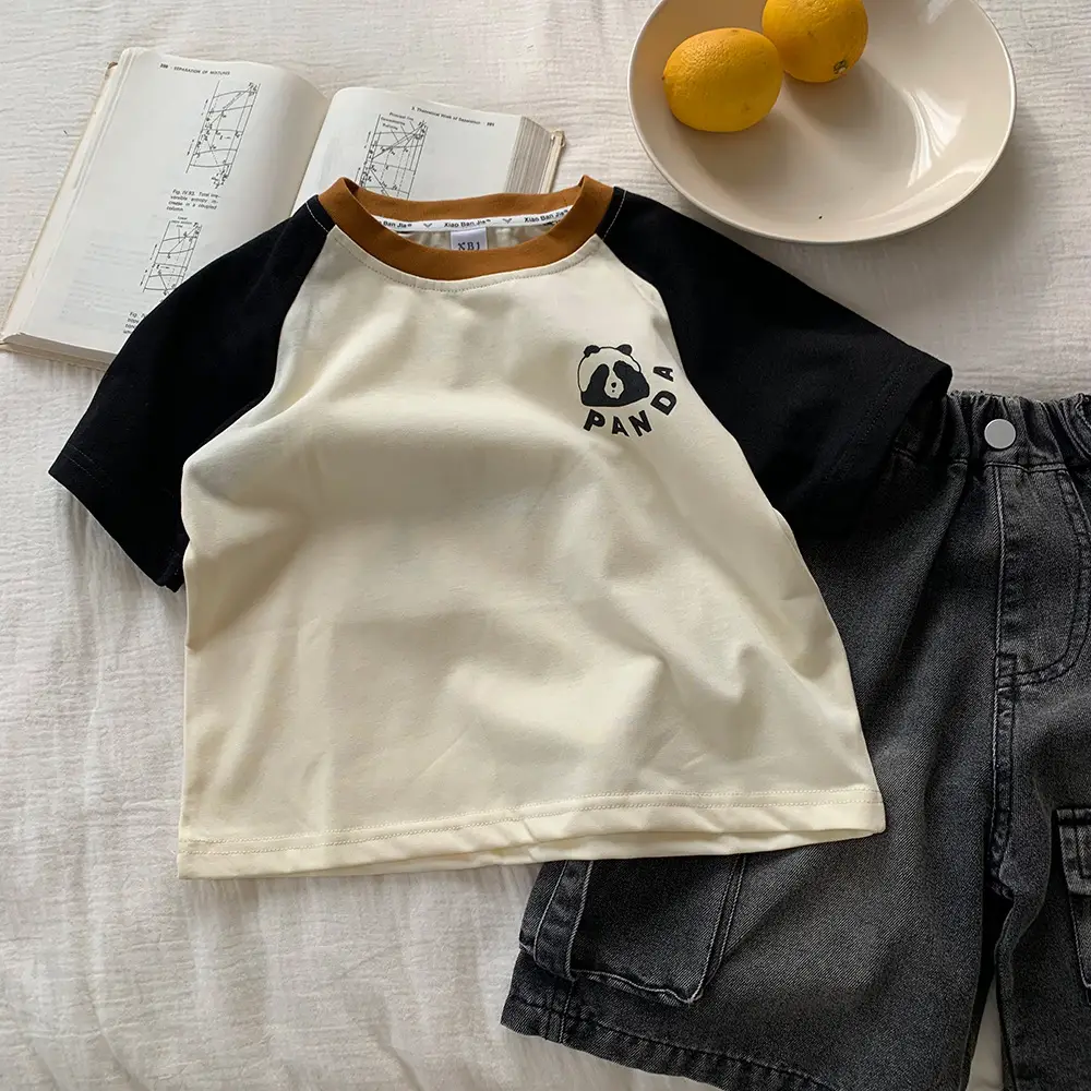 Boys Cotton Short Sleeve Cartoon T-Shirt White Black - Image 2