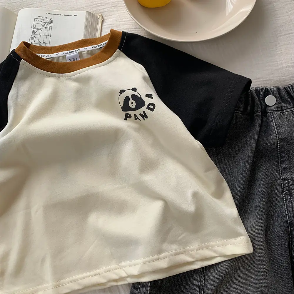 Boys Cotton Short Sleeve Cartoon T-Shirt White Black - Image 3