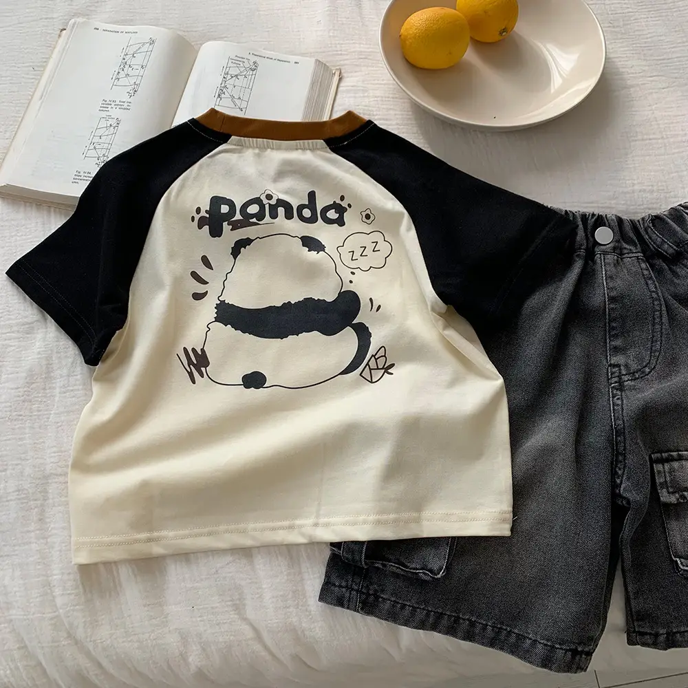 Boys Cotton Short Sleeve Cartoon T-Shirt White Black — feature 2