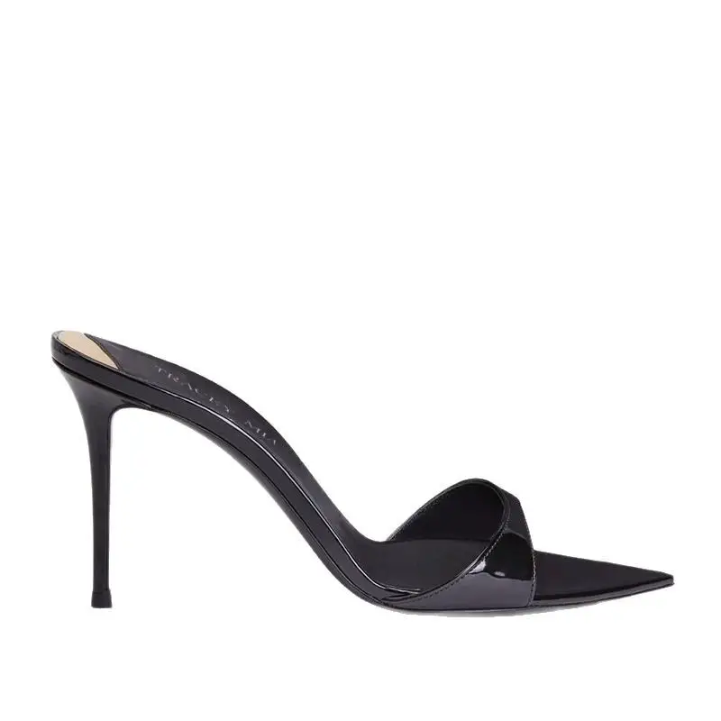 Niche 2026 Summer Pointed-Toe High-Heeled Shoes with Thin Straps and Half-Mules for Women, Patent Leather, Black, Versatile, Simple Sandals - Image 7