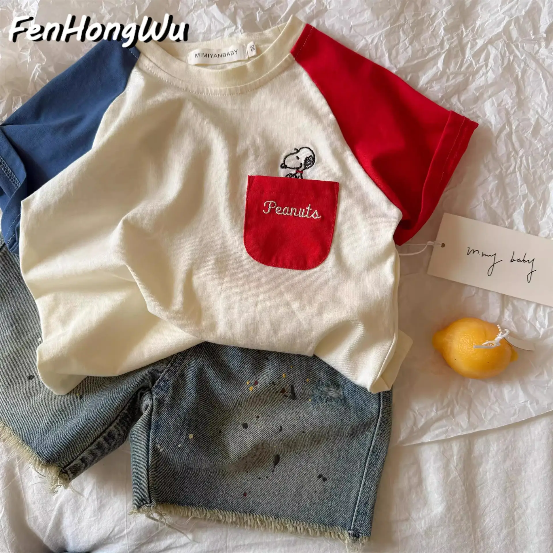 Children Cotton Short Sleeve T-Shirt Red Peanuts Design - Image 2