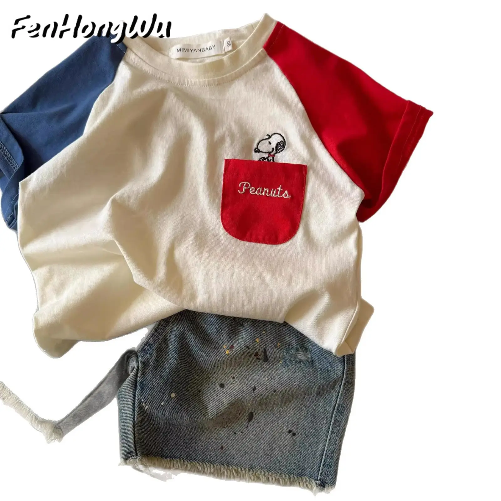 Children Cotton Short Sleeve T-Shirt Red Peanuts Design - Image 6