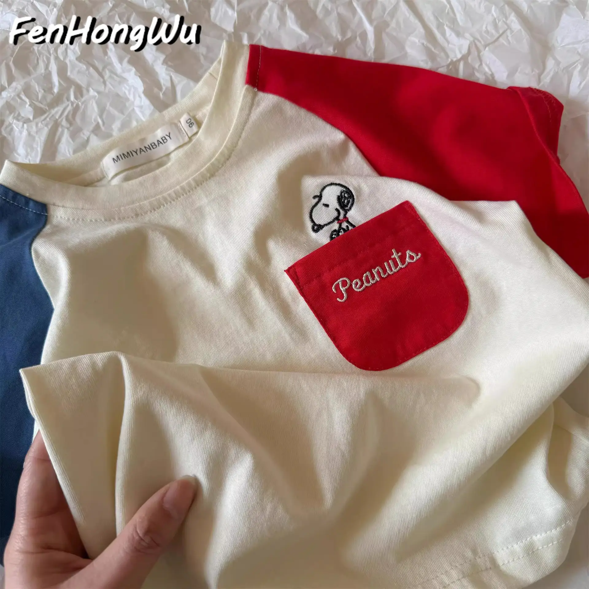 Children Cotton Short Sleeve T-Shirt Red Peanuts Design — feature 16