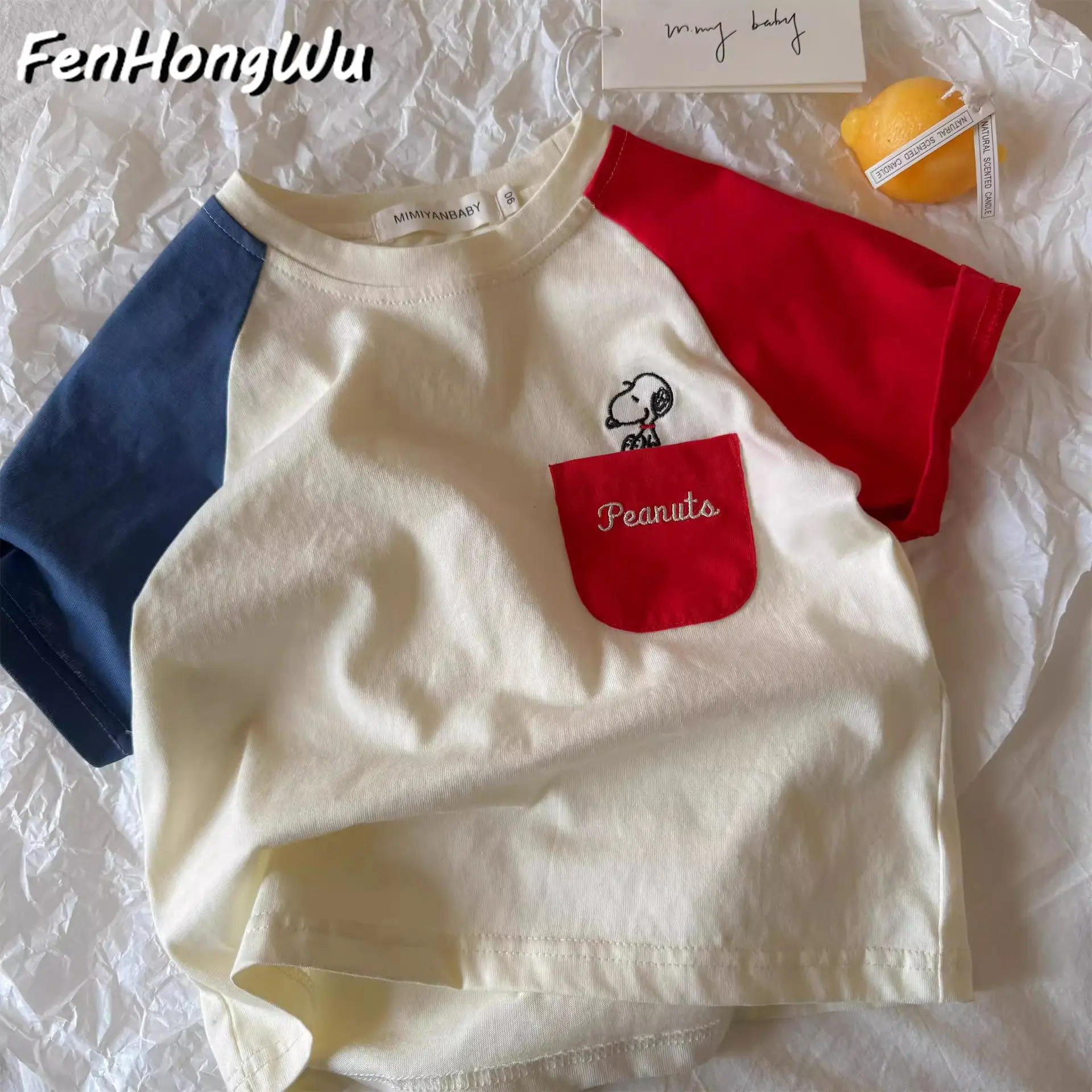 Children Cotton Short Sleeve T-Shirt Red Peanuts Design — feature 7