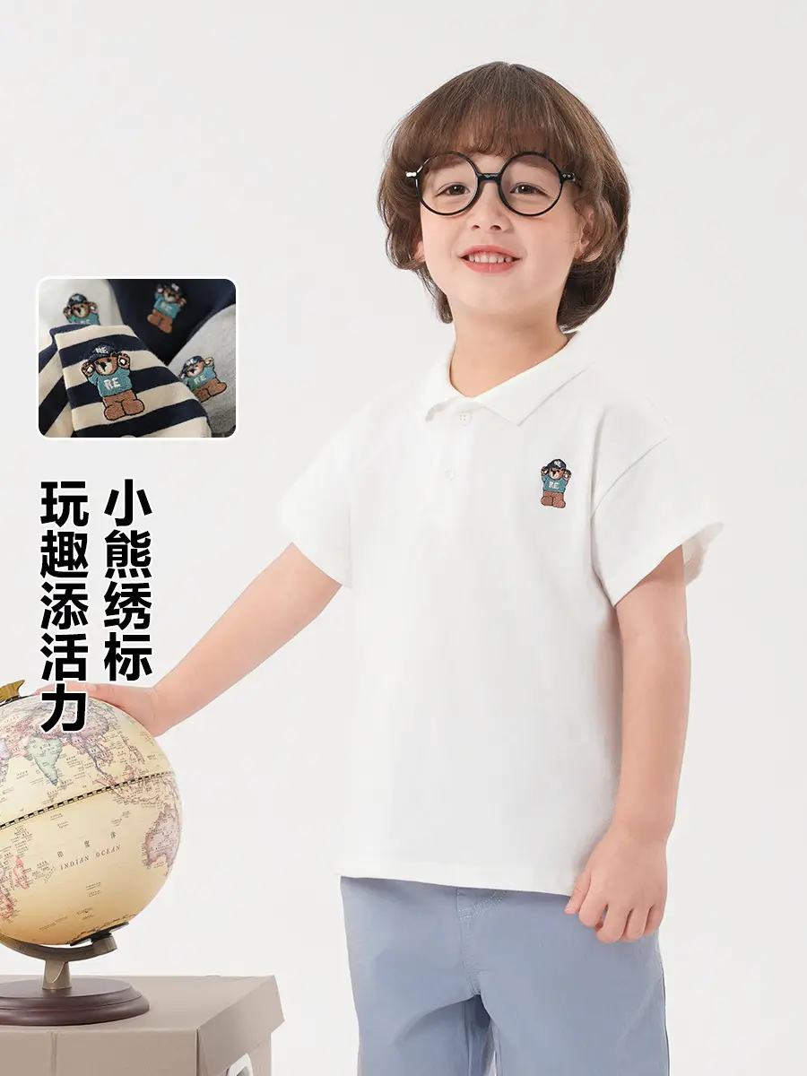Right European Boys White Polo Shirt Summer Wear - Image 4