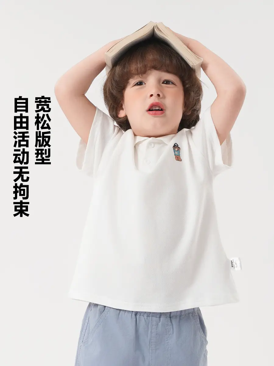 Right European Boys White Polo Shirt Summer Wear - Image 6
