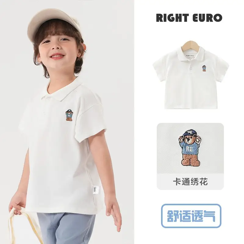 Right European Boys White Polo Shirt Summer Wear - Image 3