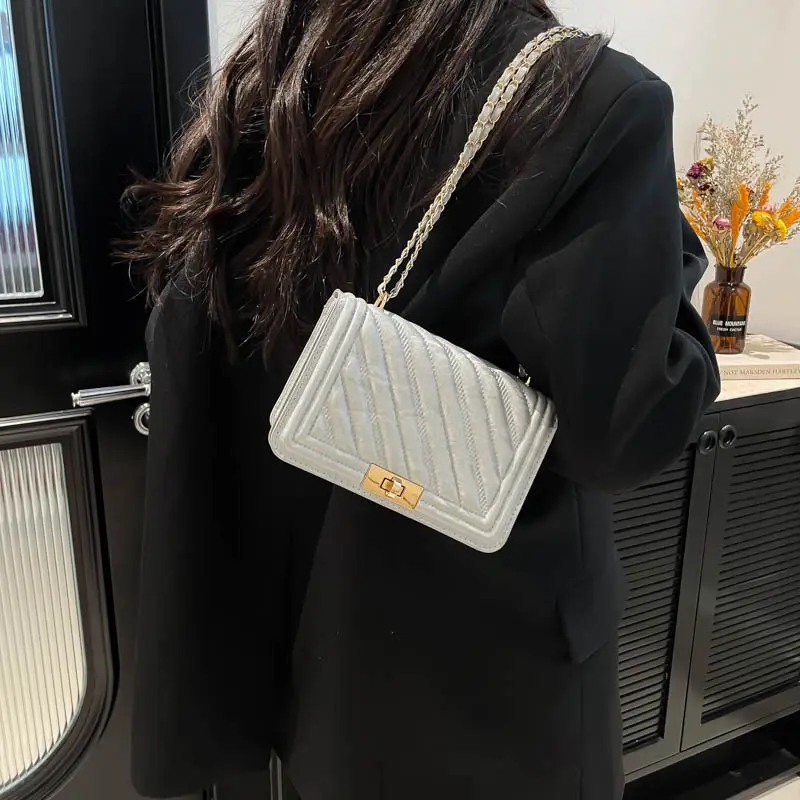 Pink Quilted Chain Crossbody Bag for Women