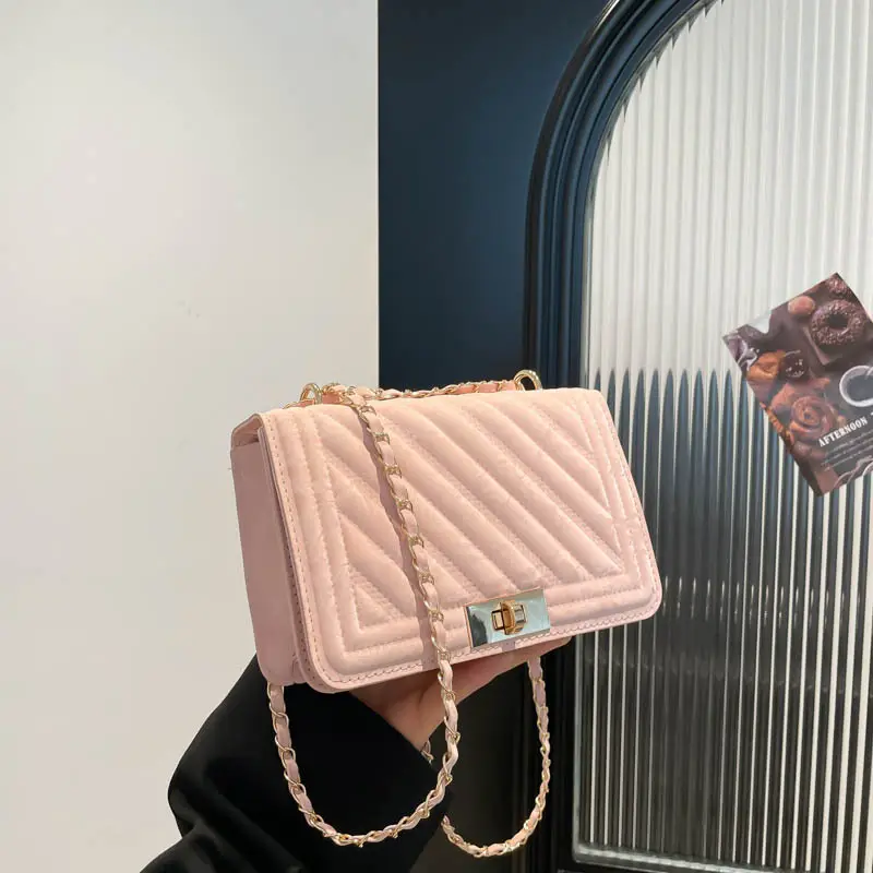 Pink Quilted Chain Crossbody Bag for Women