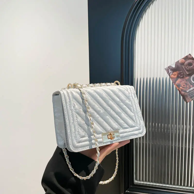 Pink Quilted Chain Crossbody Bag for Women