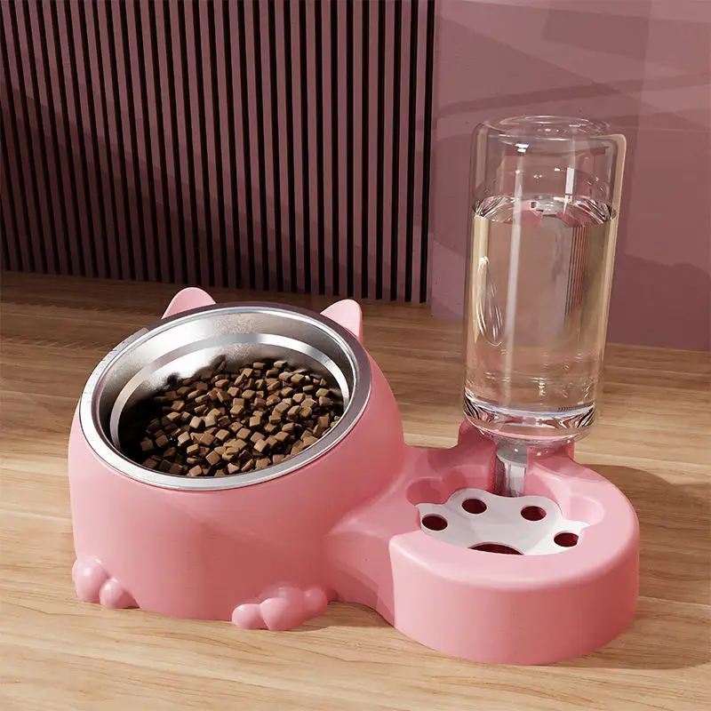 Cat bowl two-in-one double bowl automatic drinking cat food dog food basin pet universal bowl neck protection anti-knock feeder